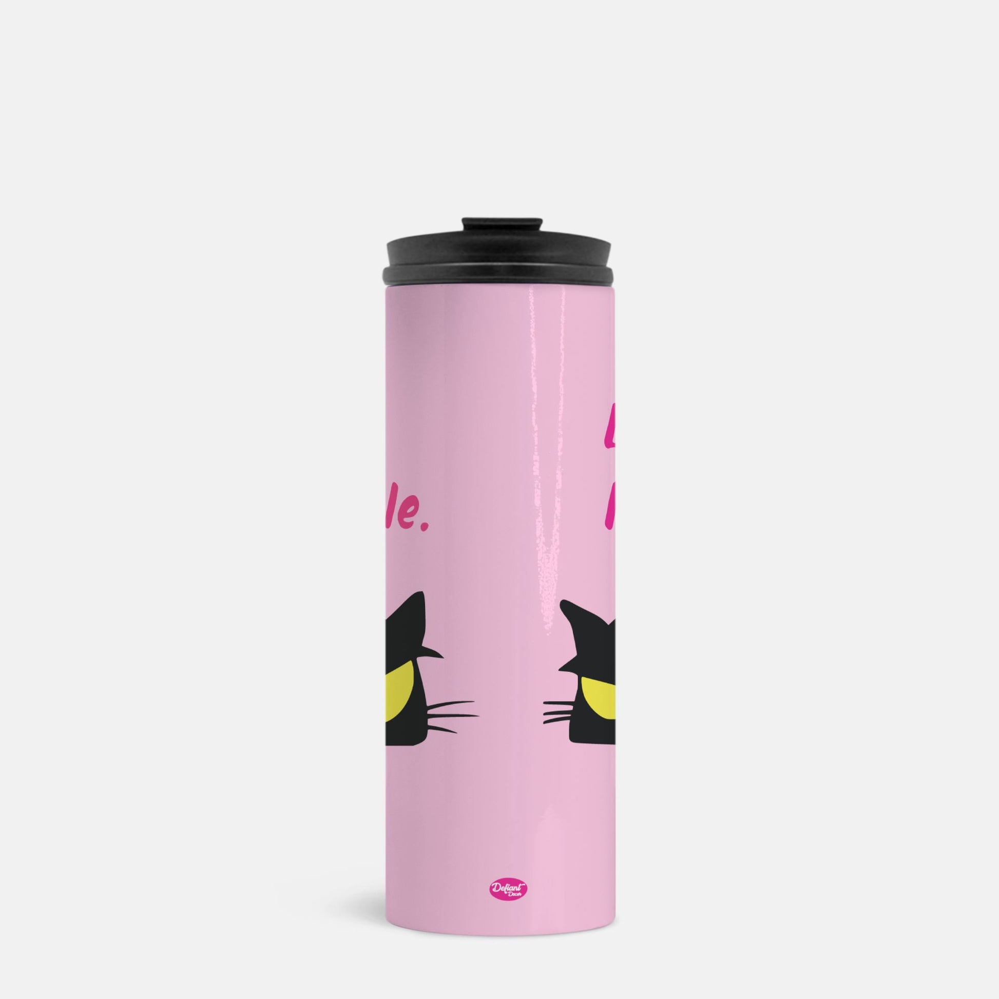 Ew, People. Pink Stainless Steel Tumbler, Black Cat, yellow eyes