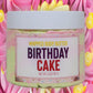 Birthday Cake Whipped body Butter on pink and yellow frosting backgroun