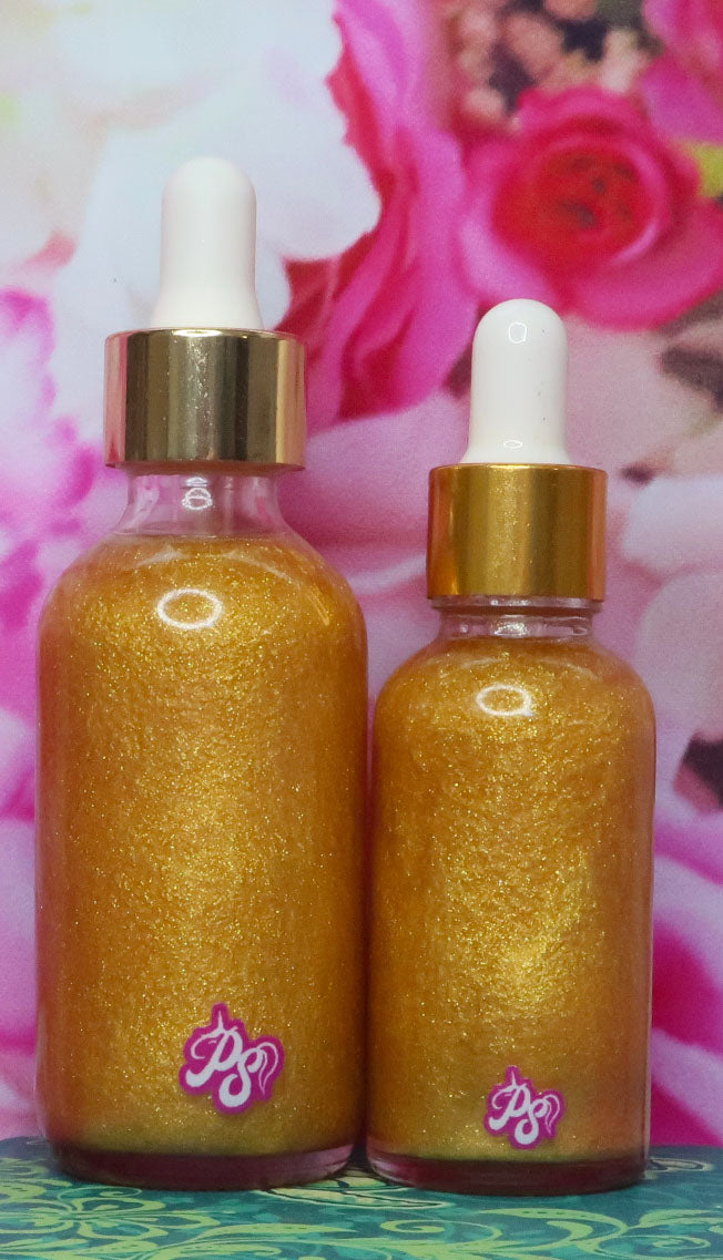 Penelope's Shop Gold Shimmering Oil Back of bottles