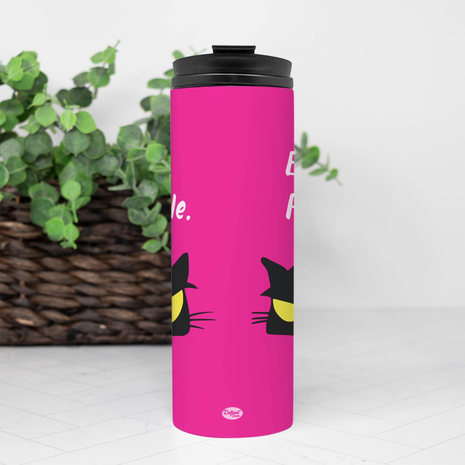 Ew, People. Magenta Stainless Steel Tumbler, Black Cat, yellow eyes