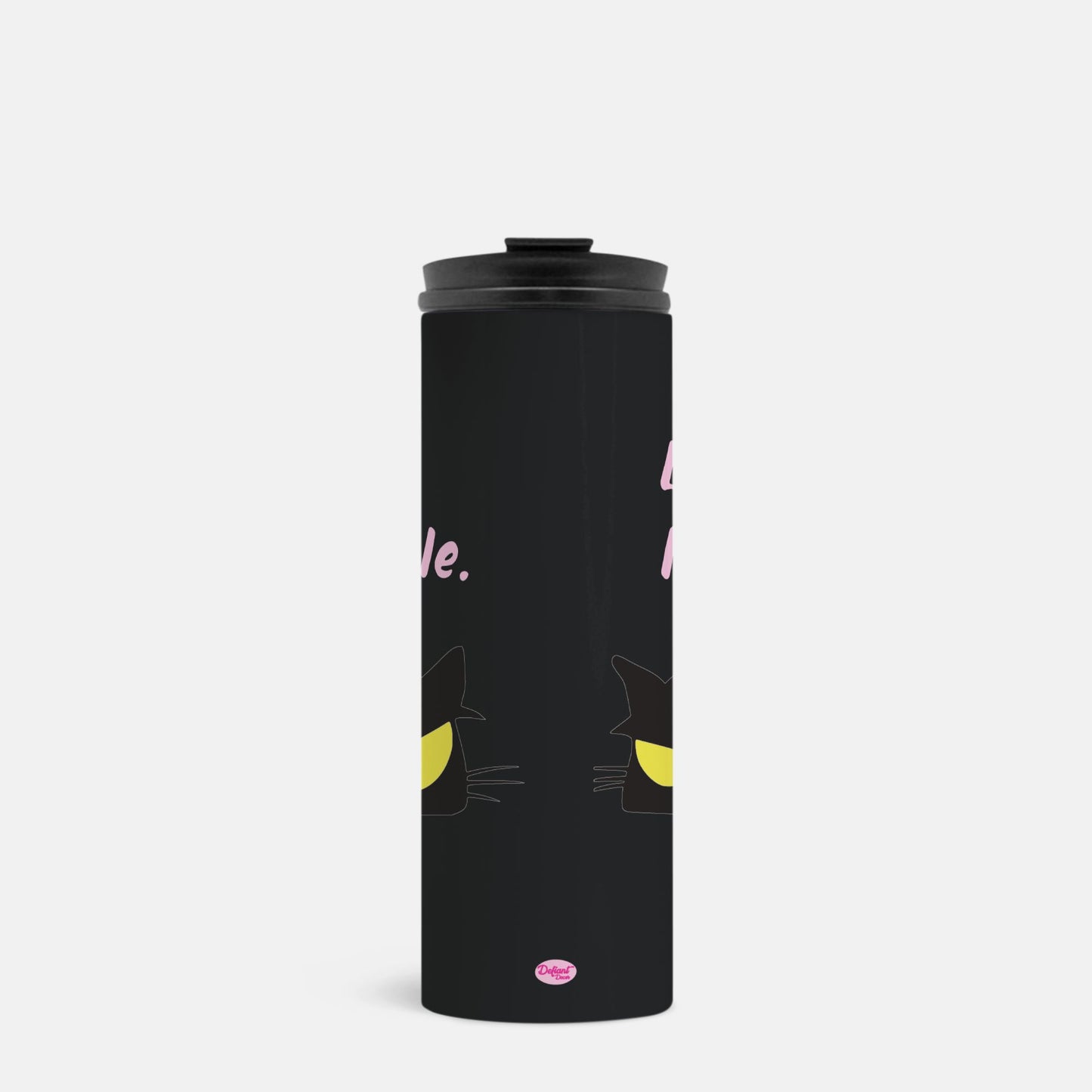 Ew, People. Black Stainless Steel Tumbler, Black Cat, yellow eyes