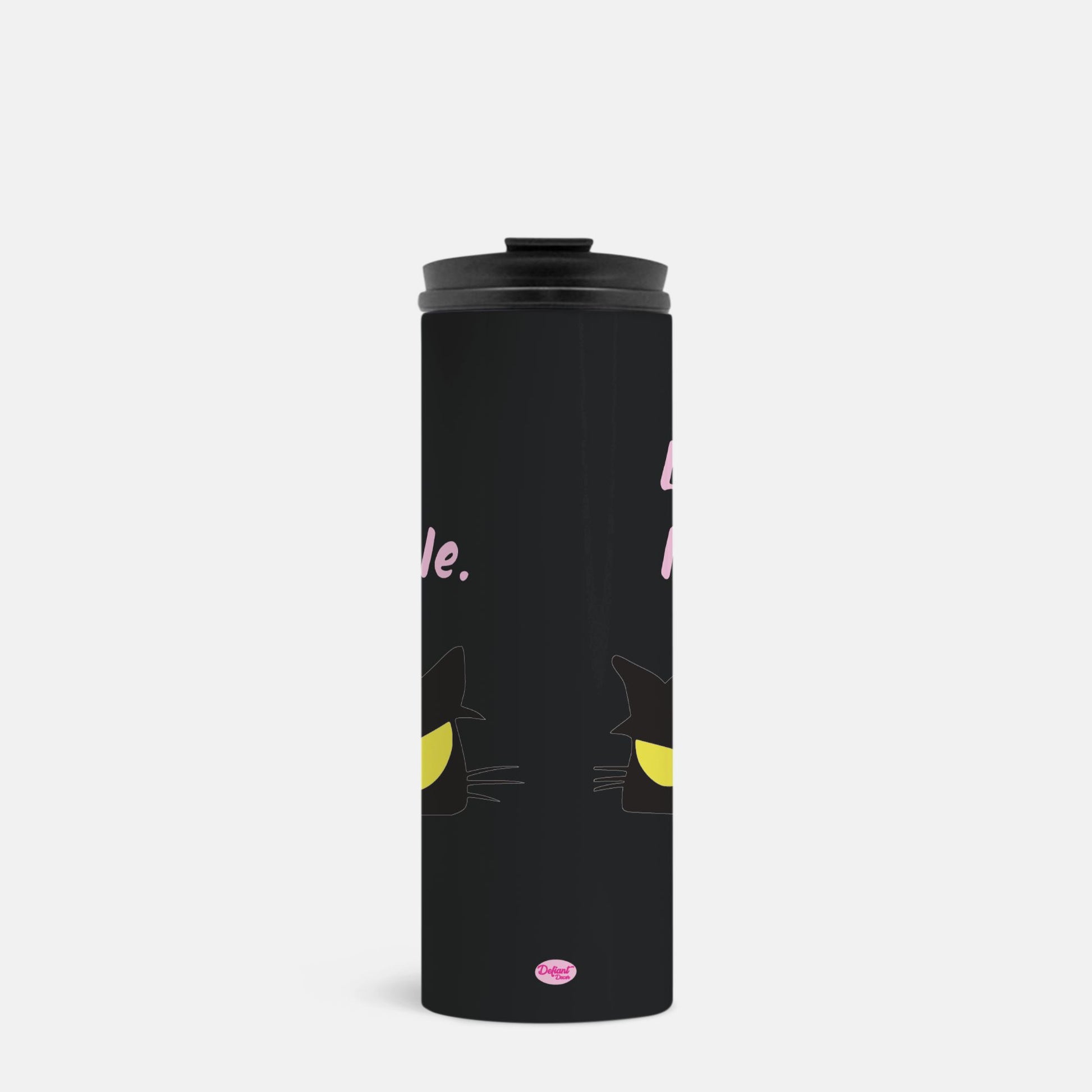 Ew, People. Black Stainless Steel Tumbler, Black Cat, yellow eyes